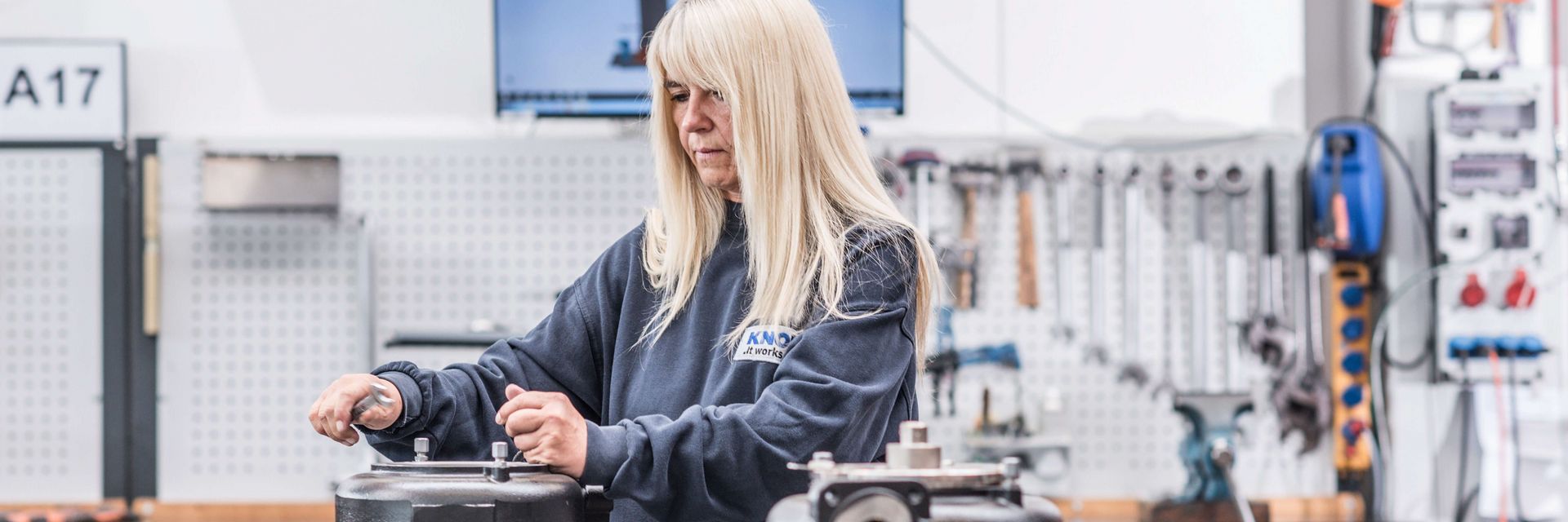 Mitarbeiter der KNOLL Maschinenbau GmbH montiert Feinstfilter MicroPur®